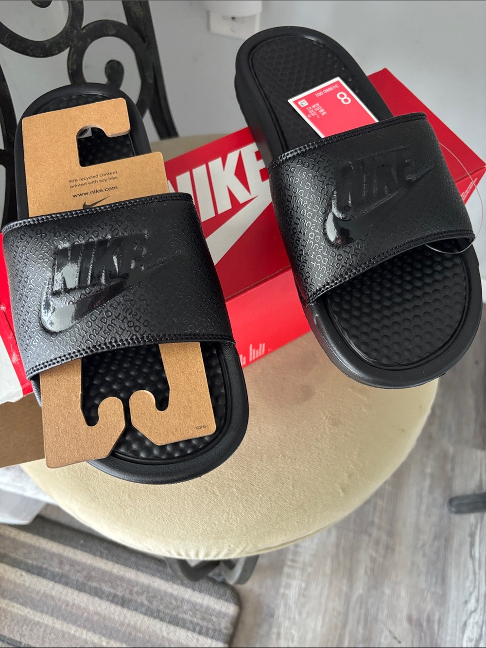 Nike Black Slide Sandals with Embossed Logo